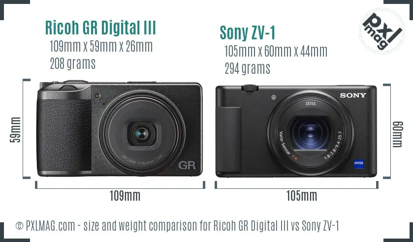 Ricoh GR Digital III vs Sony ZV-1 size comparison