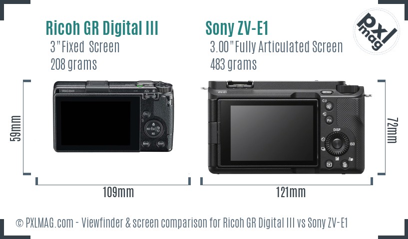 Ricoh GR Digital III vs Sony ZV-E1 Screen and Viewfinder comparison