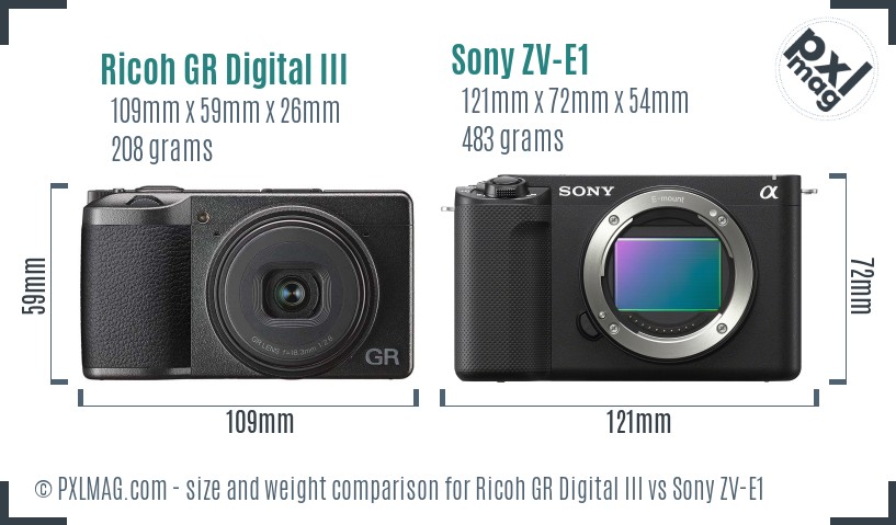 Ricoh GR Digital III vs Sony ZV-E1 size comparison