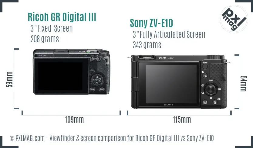 Ricoh GR Digital III vs Sony ZV-E10 Screen and Viewfinder comparison Ricoh GR Digital III vs Sony ZV-E10 Screen and Viewfinder comparison
