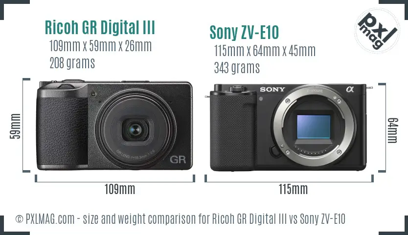 Ricoh GR Digital III vs Sony ZV-E10 size comparison Ricoh GR Digital III vs Sony ZV-E10 size comparison