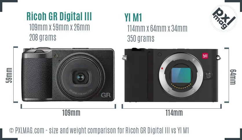 Ricoh GR Digital III vs YI M1 size comparison