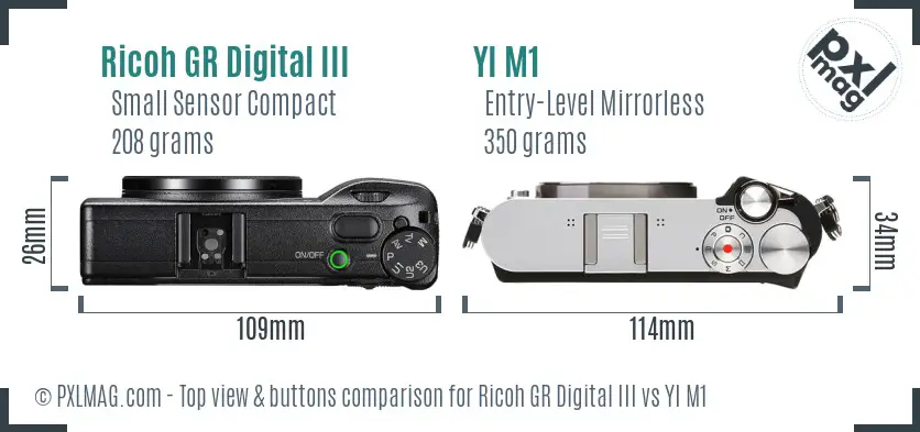 Ricoh GR Digital III vs YI M1 top view buttons comparison