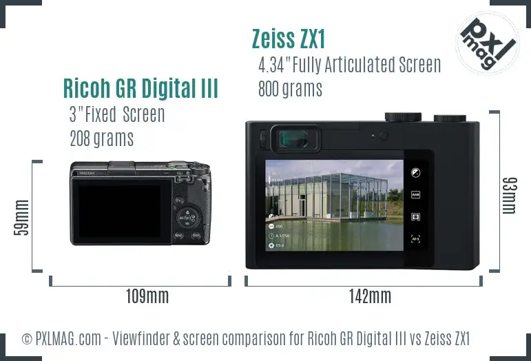 Ricoh GR Digital III vs Zeiss ZX1 Screen and Viewfinder comparison