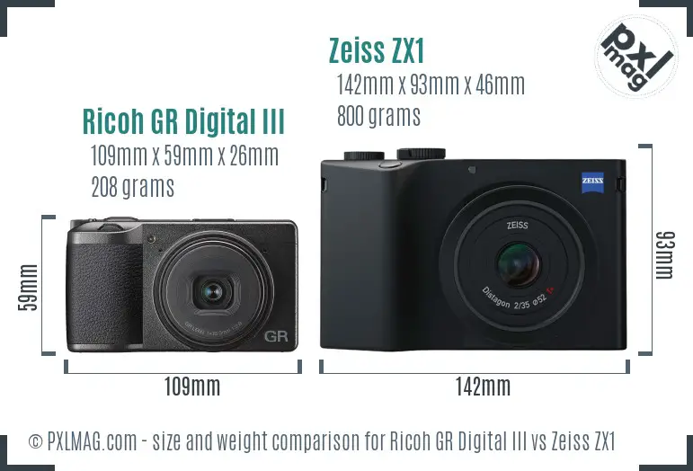 Ricoh GR Digital III vs Zeiss ZX1 size comparison