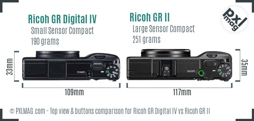 Ricoh GR Digital IV vs Ricoh GR II top view buttons comparison