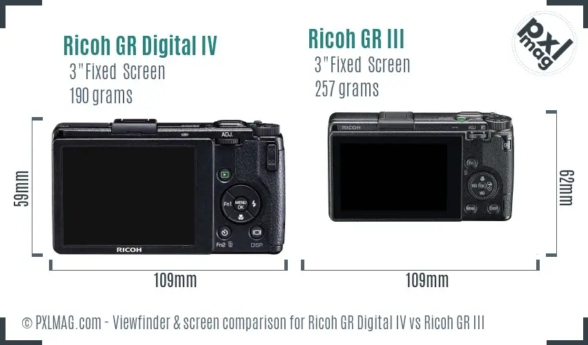 Ricoh GR Digital IV vs Ricoh GR III Screen and Viewfinder comparison