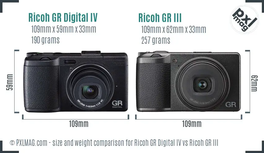 Ricoh GR Digital IV vs Ricoh GR III size comparison