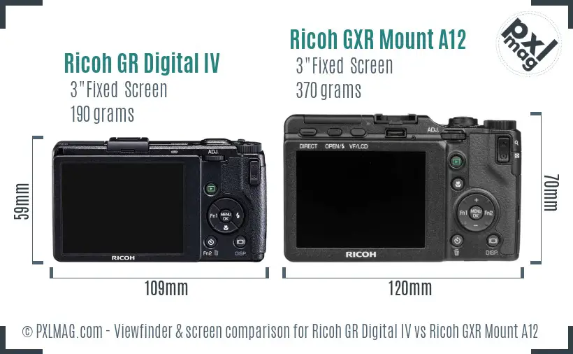 Ricoh GR Digital IV vs Ricoh GXR Mount A12 Screen and Viewfinder comparison