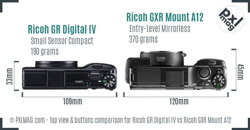 Ricoh GR Digital IV vs Ricoh GXR Mount A12 top view buttons comparison
