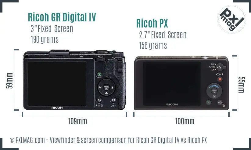 Ricoh GR Digital IV vs Ricoh PX Screen and Viewfinder comparison