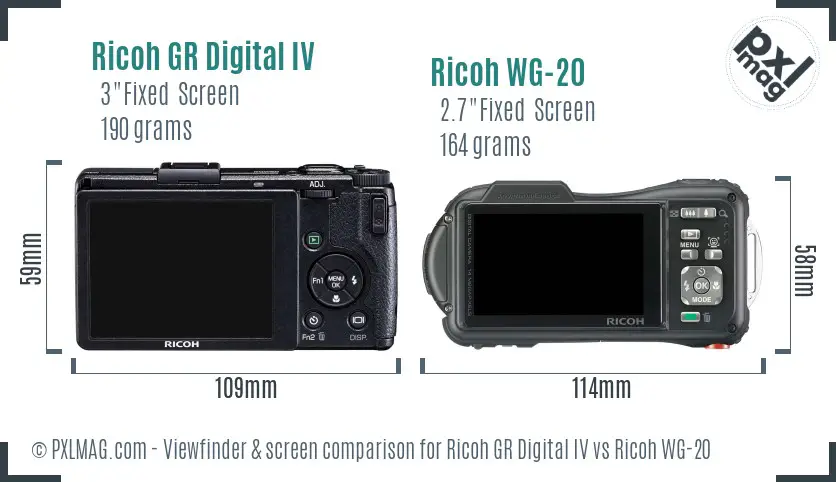 Ricoh GR Digital IV vs Ricoh WG-20 Screen and Viewfinder comparison
