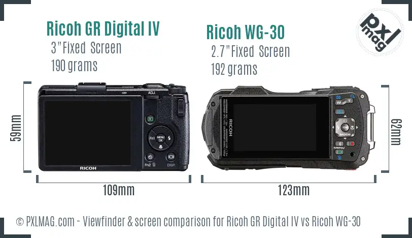 Ricoh GR Digital IV vs Ricoh WG-30 Screen and Viewfinder comparison