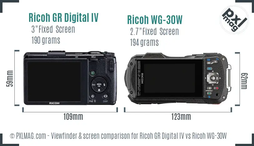 Ricoh GR Digital IV vs Ricoh WG-30W Screen and Viewfinder comparison