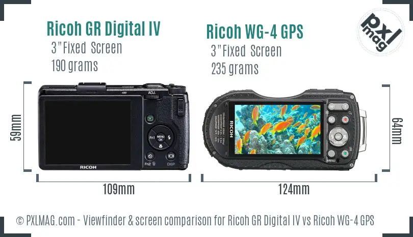 Ricoh GR Digital IV vs Ricoh WG-4 GPS Screen and Viewfinder comparison