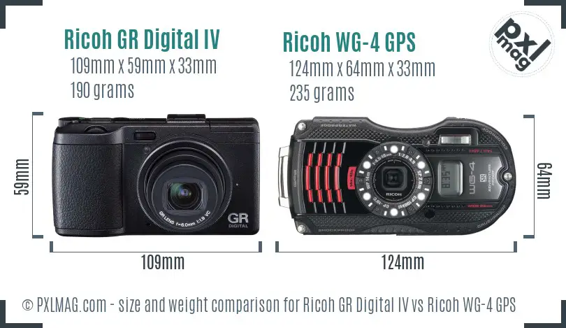 Ricoh GR Digital IV vs Ricoh WG-4 GPS size comparison