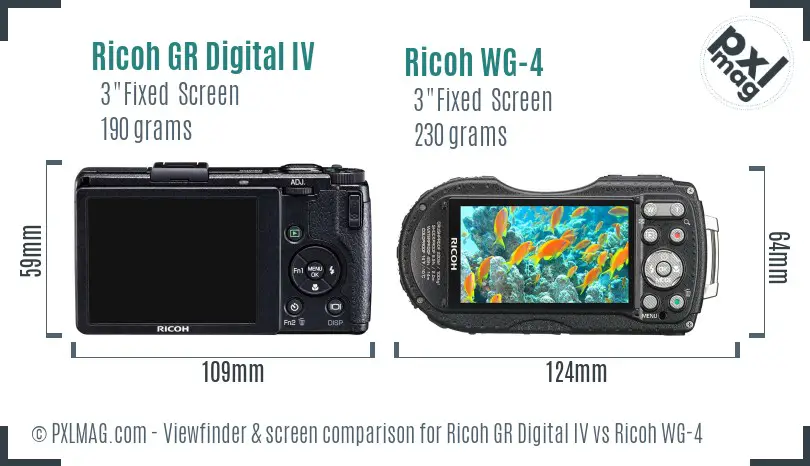 Ricoh GR Digital IV vs Ricoh WG-4 Screen and Viewfinder comparison