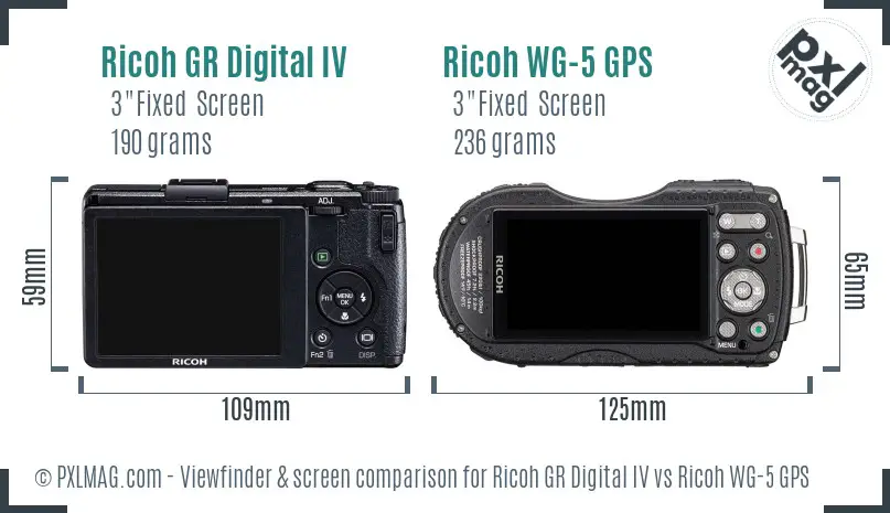 Ricoh GR Digital IV vs Ricoh WG-5 GPS Screen and Viewfinder comparison
