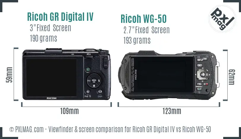 Ricoh GR Digital IV vs Ricoh WG-50 Screen and Viewfinder comparison