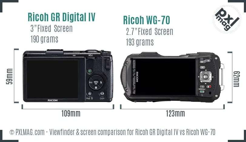 Ricoh GR Digital IV vs Ricoh WG-70 Screen and Viewfinder comparison