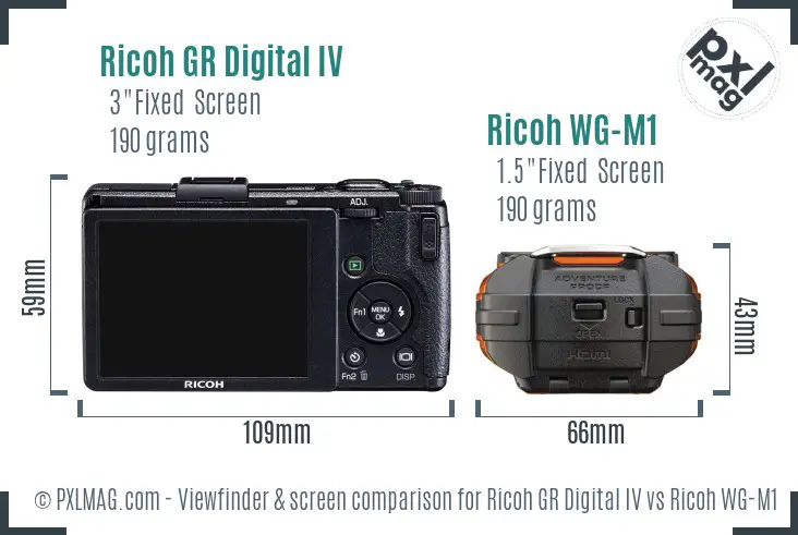 Ricoh GR Digital IV vs Ricoh WG-M1 Screen and Viewfinder comparison