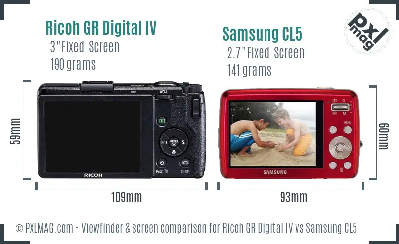 Ricoh GR Digital IV vs Samsung CL5 Screen and Viewfinder comparison