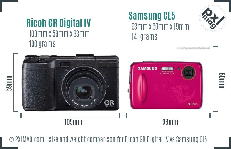 Ricoh GR Digital IV vs Samsung CL5 size comparison