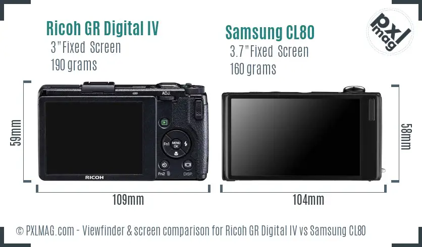 Ricoh GR Digital IV vs Samsung CL80 Screen and Viewfinder comparison