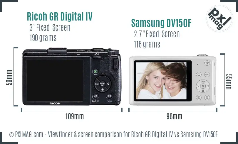 Ricoh GR Digital IV vs Samsung DV150F Screen and Viewfinder comparison