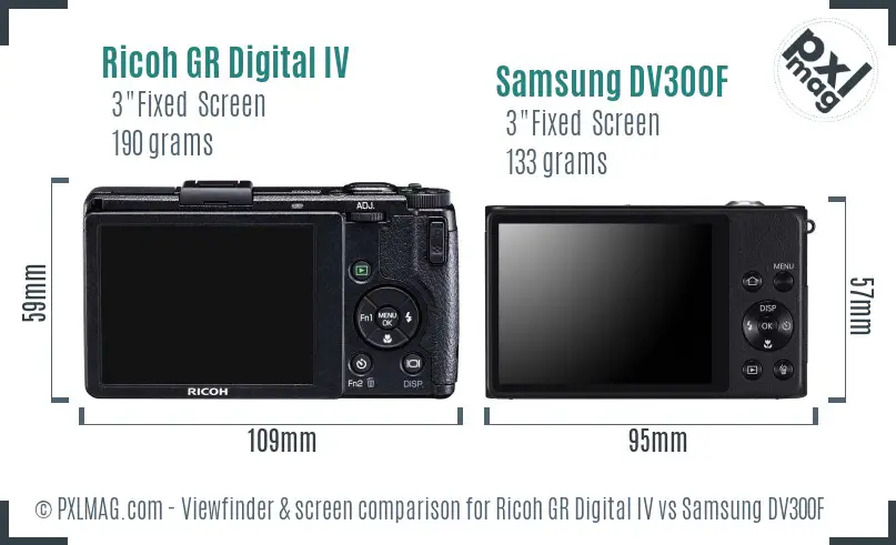 Ricoh GR Digital IV vs Samsung DV300F Screen and Viewfinder comparison