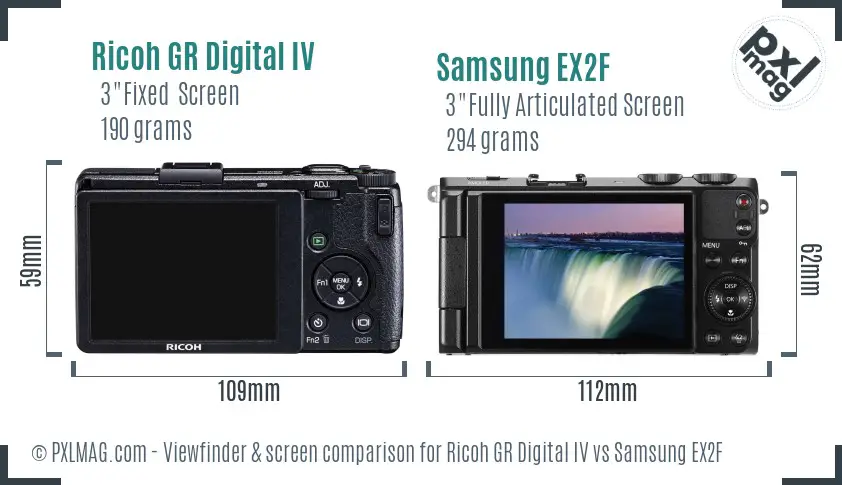 Ricoh GR Digital IV vs Samsung EX2F Screen and Viewfinder comparison