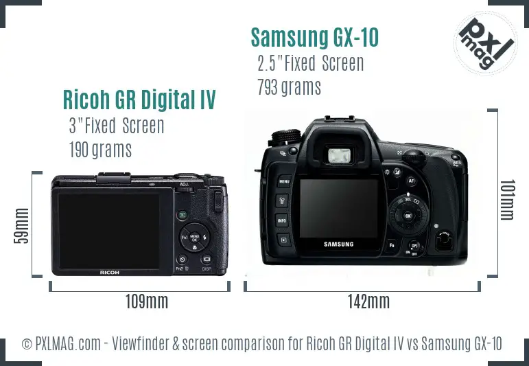 Ricoh GR Digital IV vs Samsung GX-10 Screen and Viewfinder comparison