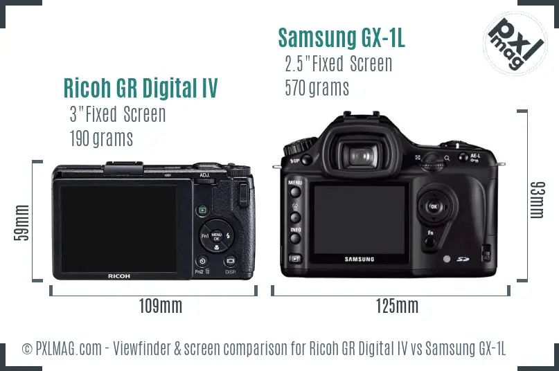 Ricoh GR Digital IV vs Samsung GX-1L Screen and Viewfinder comparison