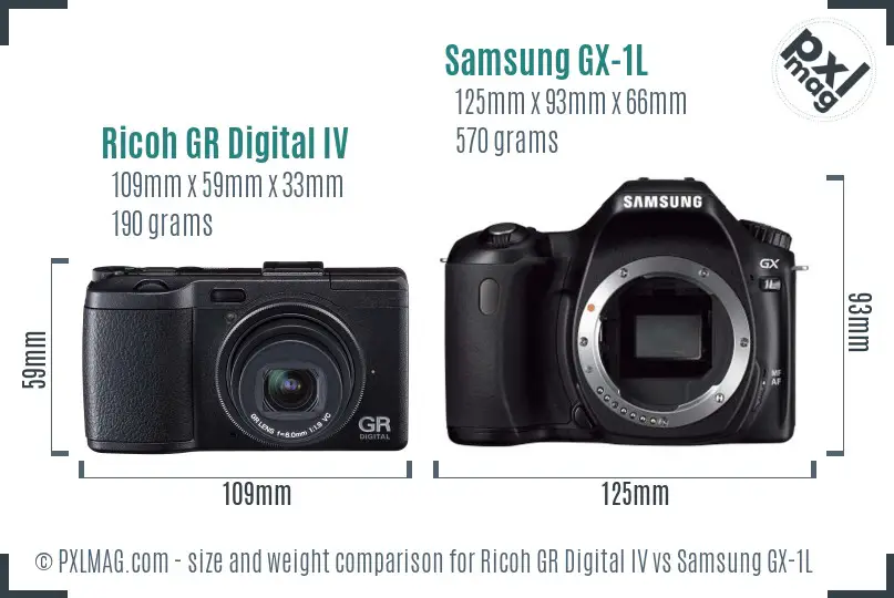 Ricoh GR Digital IV vs Samsung GX-1L size comparison