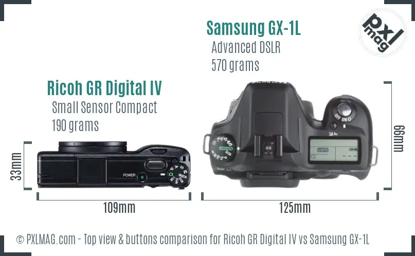 Ricoh GR Digital IV vs Samsung GX-1L top view buttons comparison