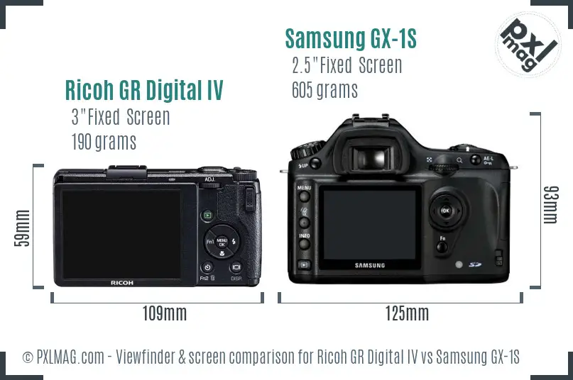 Ricoh GR Digital IV vs Samsung GX-1S Screen and Viewfinder comparison