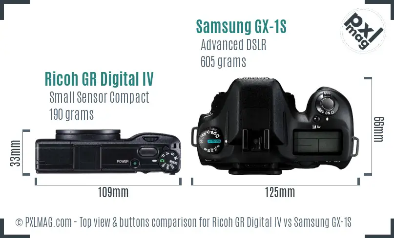 Ricoh GR Digital IV vs Samsung GX-1S top view buttons comparison