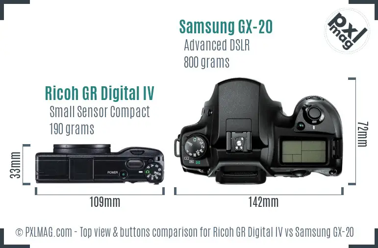 Ricoh GR Digital IV vs Samsung GX-20 top view buttons comparison