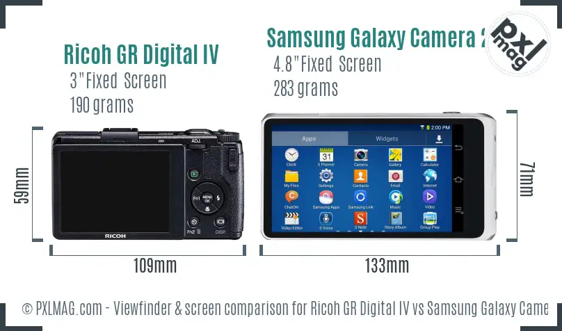 Ricoh GR Digital IV vs Samsung Galaxy Camera 2 Screen and Viewfinder comparison