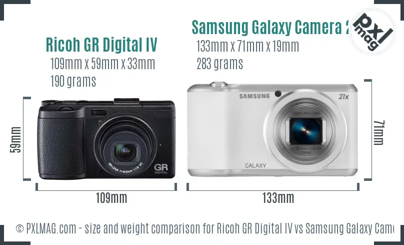 Ricoh GR Digital IV vs Samsung Galaxy Camera 2 size comparison
