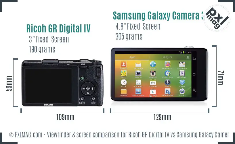 Ricoh GR Digital IV vs Samsung Galaxy Camera 3G Screen and Viewfinder comparison