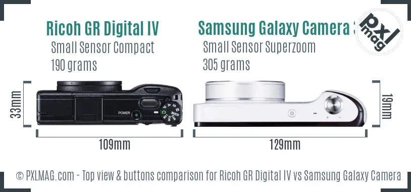 Ricoh GR Digital IV vs Samsung Galaxy Camera 3G top view buttons comparison