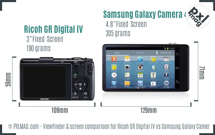 Ricoh GR Digital IV vs Samsung Galaxy Camera 4G Screen and Viewfinder comparison