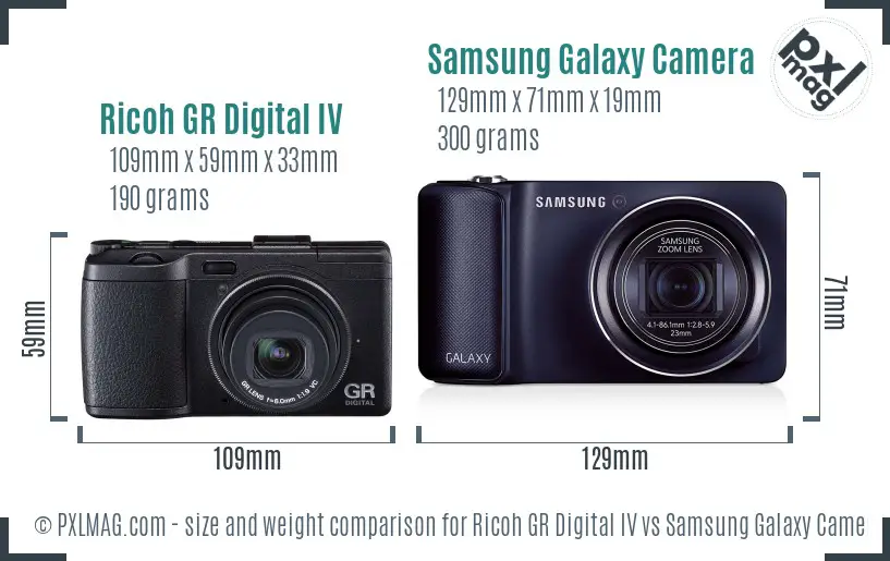 Ricoh GR Digital IV vs Samsung Galaxy Camera size comparison