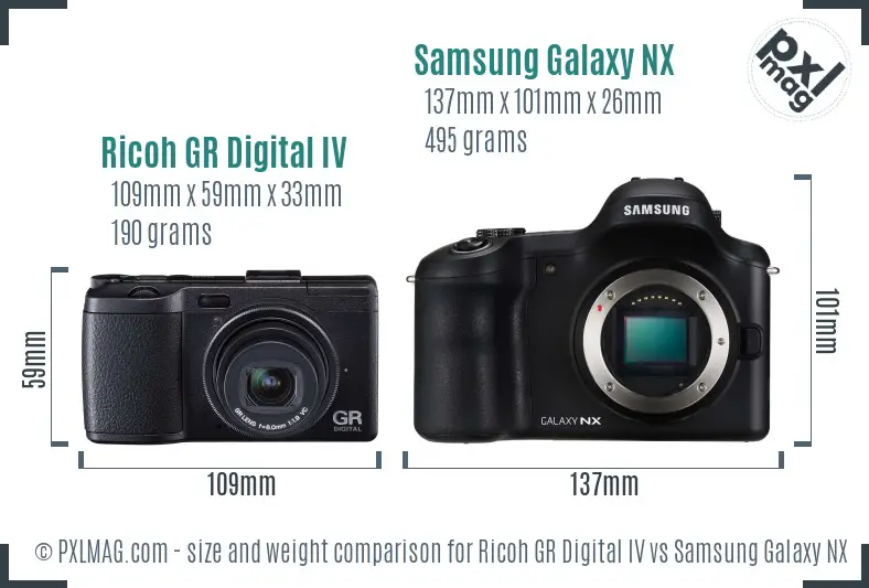 Ricoh GR Digital IV vs Samsung Galaxy NX size comparison