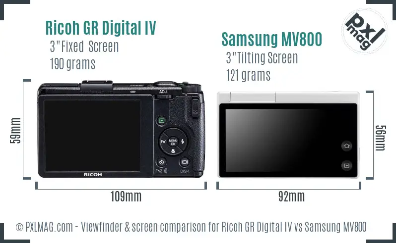 Ricoh GR Digital IV vs Samsung MV800 Screen and Viewfinder comparison
