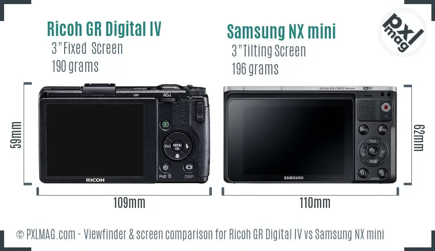 Ricoh GR Digital IV vs Samsung NX mini Screen and Viewfinder comparison