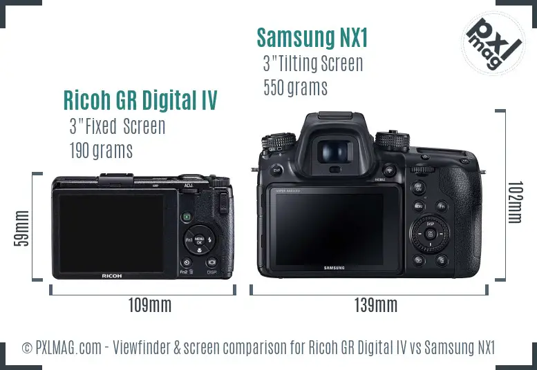 Ricoh GR Digital IV vs Samsung NX1 Screen and Viewfinder comparison