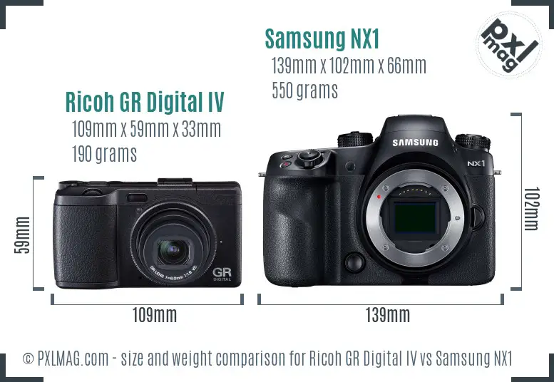 Ricoh GR Digital IV vs Samsung NX1 size comparison