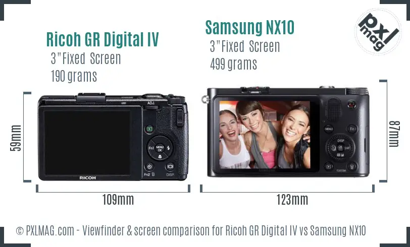 Ricoh GR Digital IV vs Samsung NX10 Screen and Viewfinder comparison